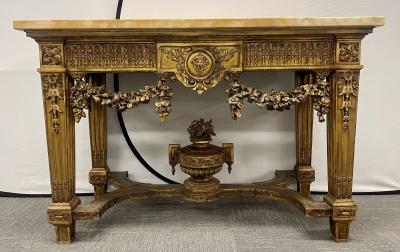 Louis XV Style Giltwood Marble Top Console Hall or Center Table