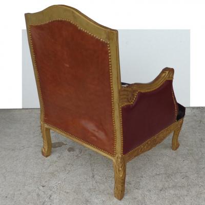 Louis XV Style Lounge Chair in Cowhide