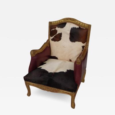 Louis XV Style Lounge Chair in Cowhide