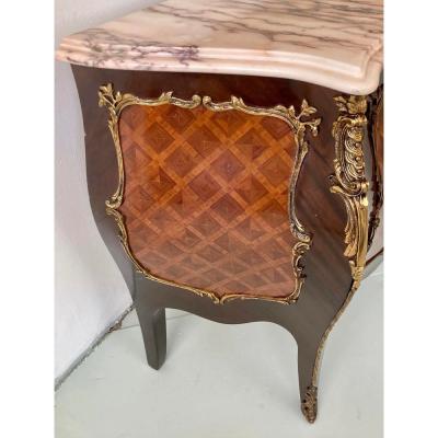 Louis XV Style Marquetry Inlaid Marble Top Commode Made in Spain 1 of 2
