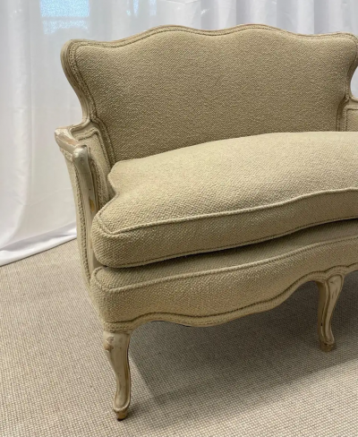 Louis XV Style Paint Decorated Sofa Beige Boucl Upholstered Gilt