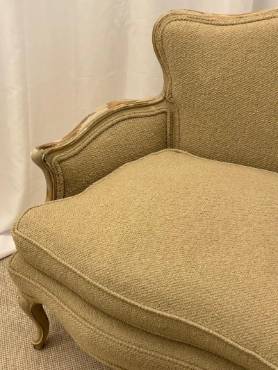 Louis XV Style Paint Decorated Sofa Beige Boucl Upholstered Gilt