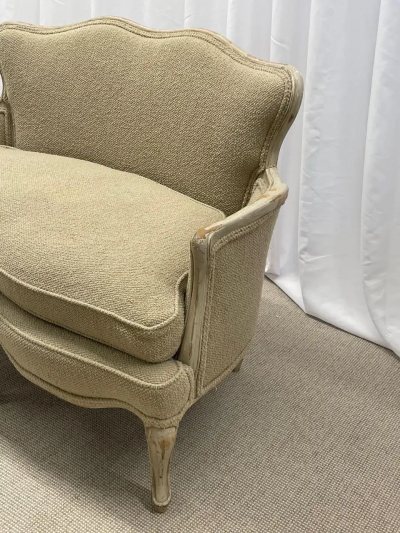 Louis XV Style Paint Decorated Sofa Beige Boucl Upholstered Gilt