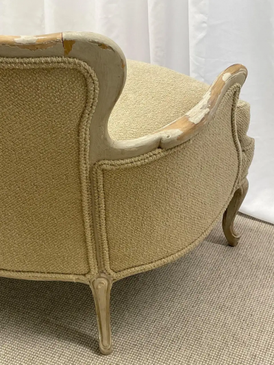 Louis XV Style Paint Decorated Sofa Beige Boucl Upholstered Gilt