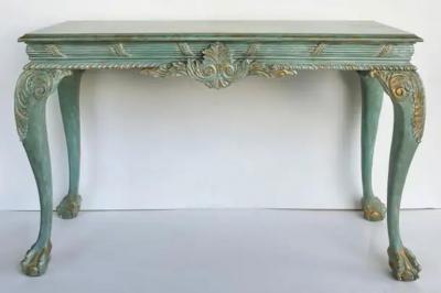 Louis XV Style Painted Gilt Console Table with Ball and Claw Feet