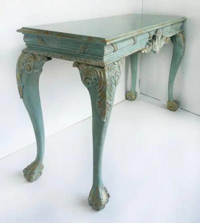 Louis XV Style Painted Gilt Console Table with Ball and Claw Feet