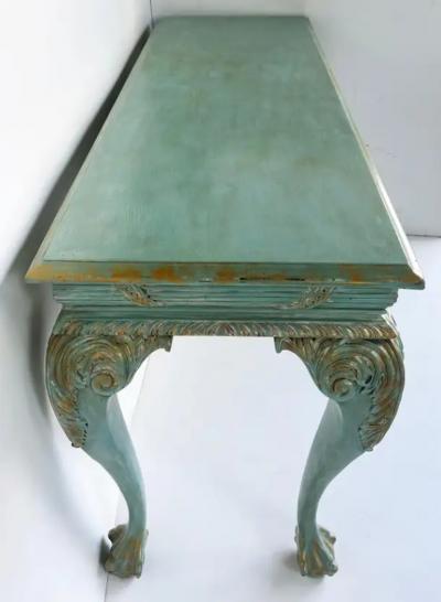 Louis XV Style Painted Gilt Console Table with Ball and Claw Feet