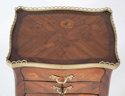 Louis XV Style Petite Commode with Marquetry and Bronze Gallery Feet