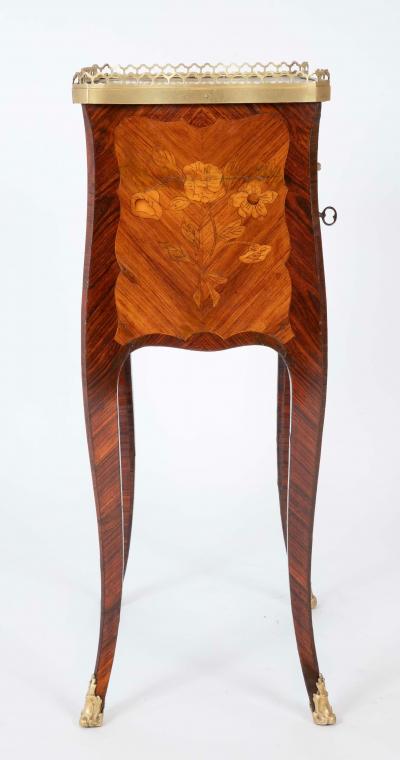 Louis XV Style Petite Commode with Marquetry and Bronze Gallery Feet
