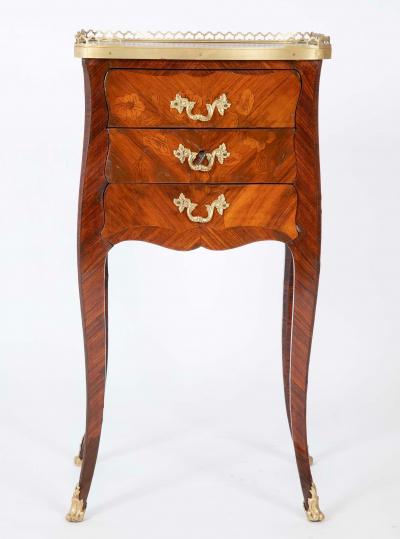 Louis XV Style Petite Commode with Marquetry and Bronze Gallery Feet