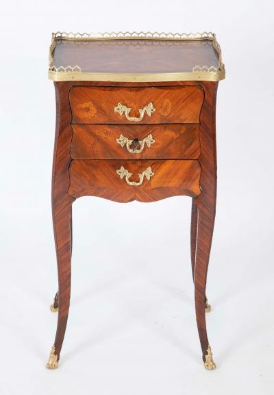 Louis XV Style Petite Commode with Marquetry and Bronze Gallery Feet