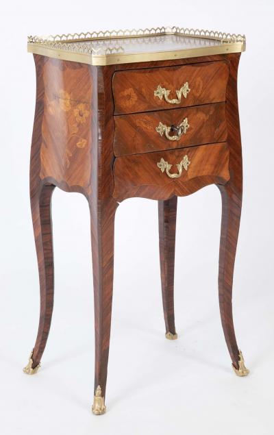 Louis XV Style Petite Commode with Marquetry and Bronze Gallery Feet