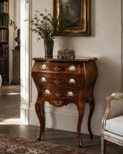Louis XV Style Small Bombay Chest Walnut Porcelain Bronze Austria 19th c 