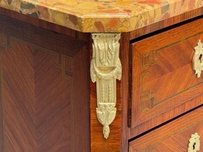 Louis XV Style Tulipwood Marquetry Marble Lingerie Chests France 1910s