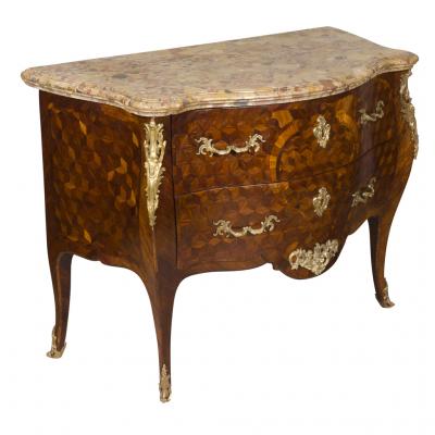 Louis XV Tulipwood and Parquetry Commode