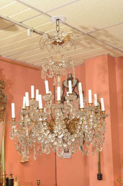 Louis XV XVI Crystal and Bronze Chandelier