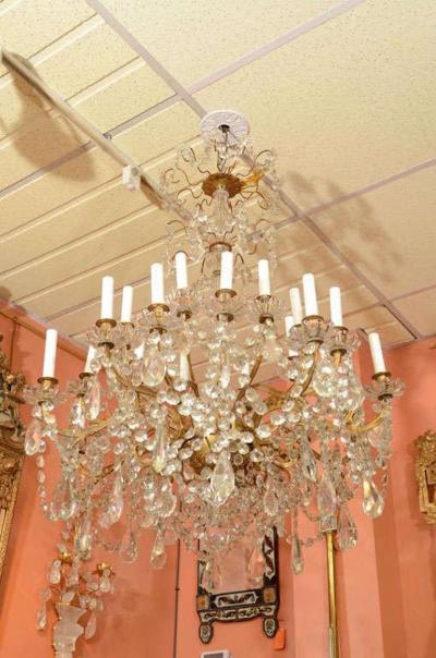 Louis XV XVI Crystal and Bronze Chandelier