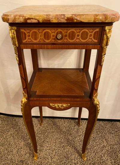 Louis XV XVI Style Marble Top Side Table End Table Pedestal Transitional