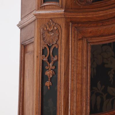 Louis XV style oak vitrine cabinet in two parts from Belgium C 1900 