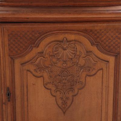 Louis XV style oak vitrine cabinet in two parts from Belgium C 1900 