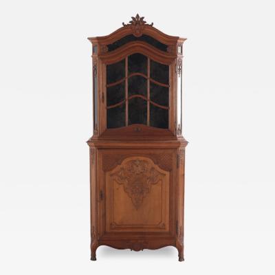 Louis XV style oak vitrine cabinet in two parts from Belgium C 1900 