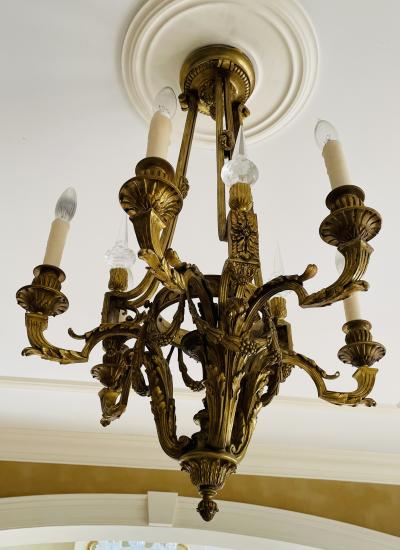 Louis XVI 19th Century Dore Bronze Chandelier Six Light Estate Item