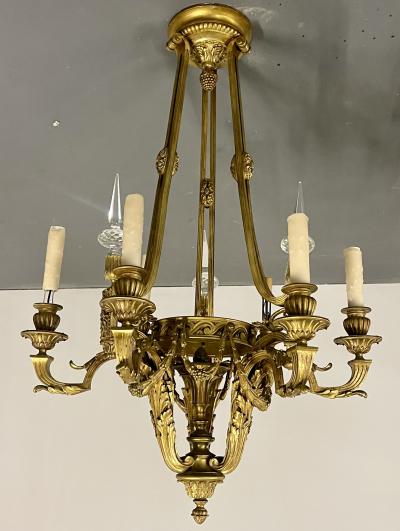 Louis XVI 19th Century Dore Bronze Chandelier Six Light Estate Item