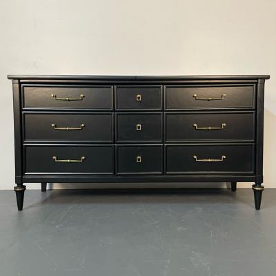 Louis XVI Black Matte Painted Dresser Cabinet Refinished Brass Pulls