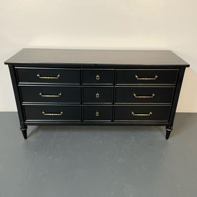 Louis XVI Black Matte Painted Dresser Cabinet Refinished Brass Pulls