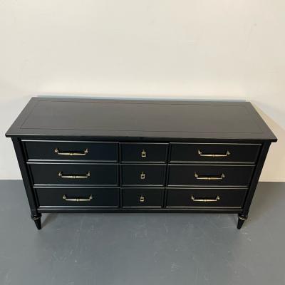 Louis XVI Black Matte Painted Dresser Cabinet Refinished Brass Pulls