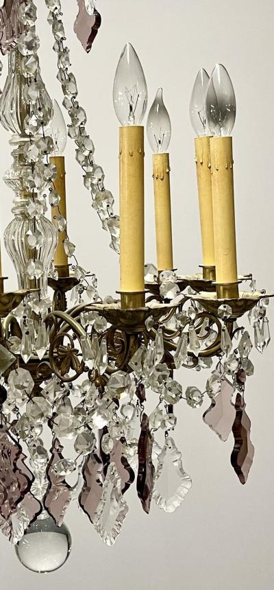 Louis XVI Bronze and Crystal Chandelier Colored and Clear Crystals France