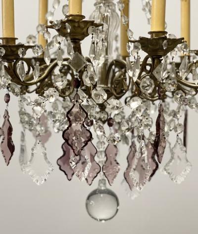 Louis XVI Bronze and Crystal Chandelier Colored and Clear Crystals France