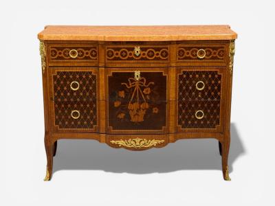 Louis XVI Commode Bronze Parquetry Faux Marble France 20th c 