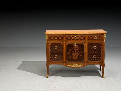 Louis XVI Commode Bronze Parquetry Faux Marble France 20th c 