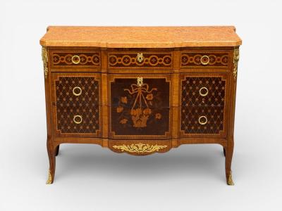 Louis XVI Commode Bronze Parquetry Faux Marble France 20th c 
