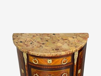 Louis XVI Diminutive Demilune Commodes Inlaid Wood Bronze France 19th c 
