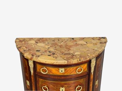 Louis XVI Diminutive Demilune Commodes Inlaid Wood Bronze France 19th c 