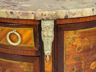 Louis XVI Diminutive Demilune Commodes Inlaid Wood Bronze France 19th c 
