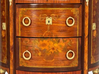 Louis XVI Diminutive Demilune Commodes Inlaid Wood Bronze France 19th c 