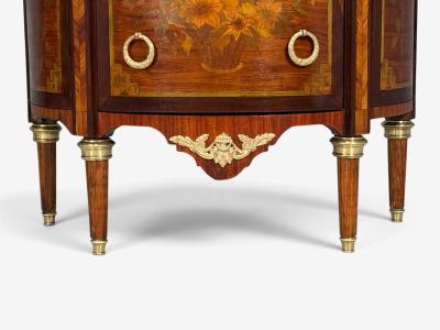 Louis XVI Diminutive Demilune Commodes Inlaid Wood Bronze France 19th c 