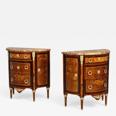 Louis XVI Diminutive Demilune Commodes Inlaid Wood Bronze France 19th c 