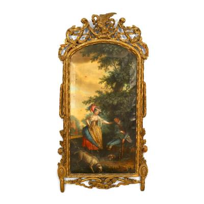 Louis XVI Oil Painting of Lady Enticing Sleeping Man