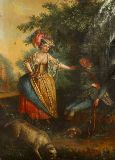 Louis XVI Oil Painting of Lady Enticing Sleeping Man
