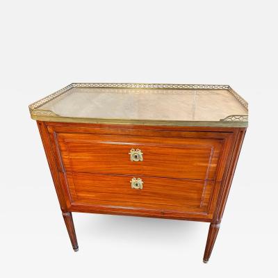 Louis XVI Ormolu Mounted 2 Drawer Mahogany Commode with Marble Top