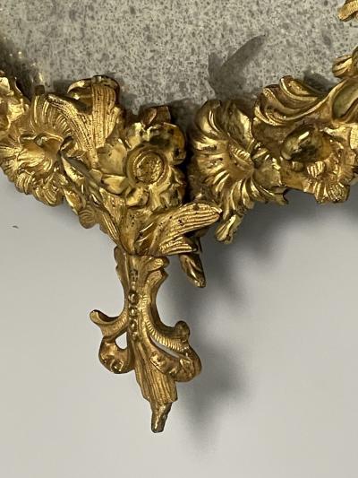 Louis XVI Oval Wall Mirrors Floral Motif Bronze Carved Wood France 19th C