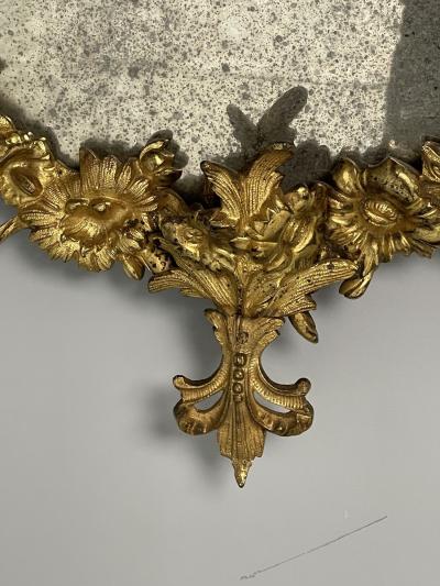 Louis XVI Oval Wall Mirrors Floral Motif Bronze Carved Wood France 19th C