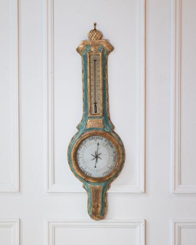 Louis XVI Painted and Gilded Barometer and Thermometer by Viard and Blanchard 1