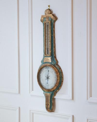 Louis XVI Painted and Gilded Barometer and Thermometer by Viard and Blanchard 1