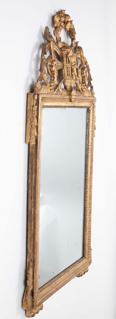 Louis XVI Period Carved Gilded Mirror with Rare Birdcage Motif