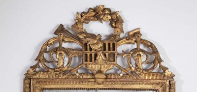 Louis XVI Period Carved Gilded Mirror with Rare Birdcage Motif